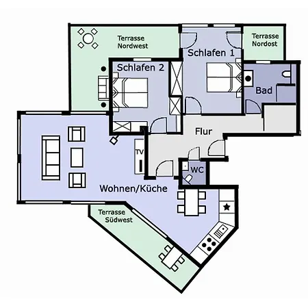 Gruene Duene Whg 23 Meeresrauschen Mit Kamin, 3 Balkonen Apartment *